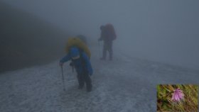 へっぴり腰の雪渓歩き